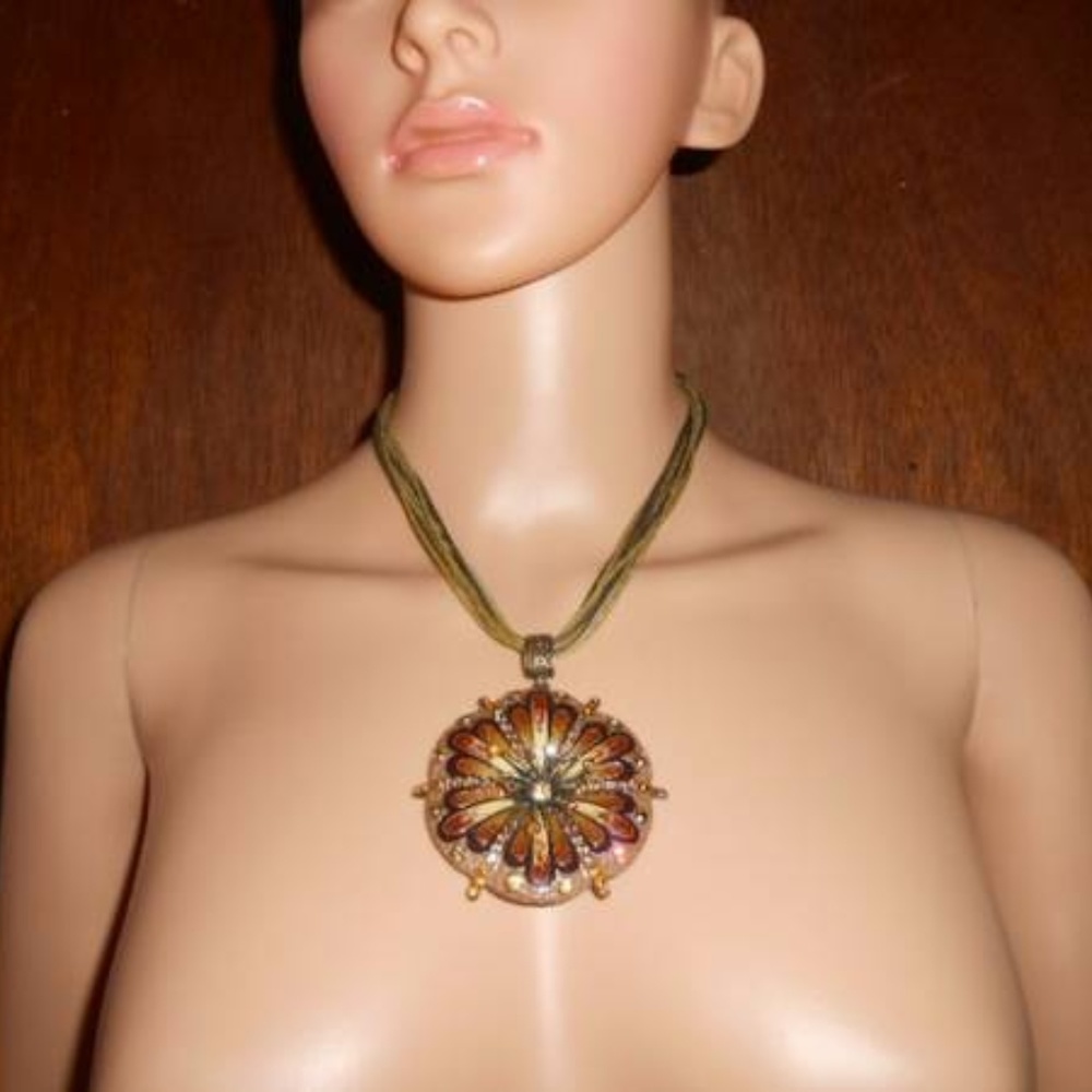 Large Sparkly Enamel Flower Pendant Necklace
